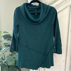 Ali Miles Green Textured Cowl Neck Tunic Top, Women’s Size Small